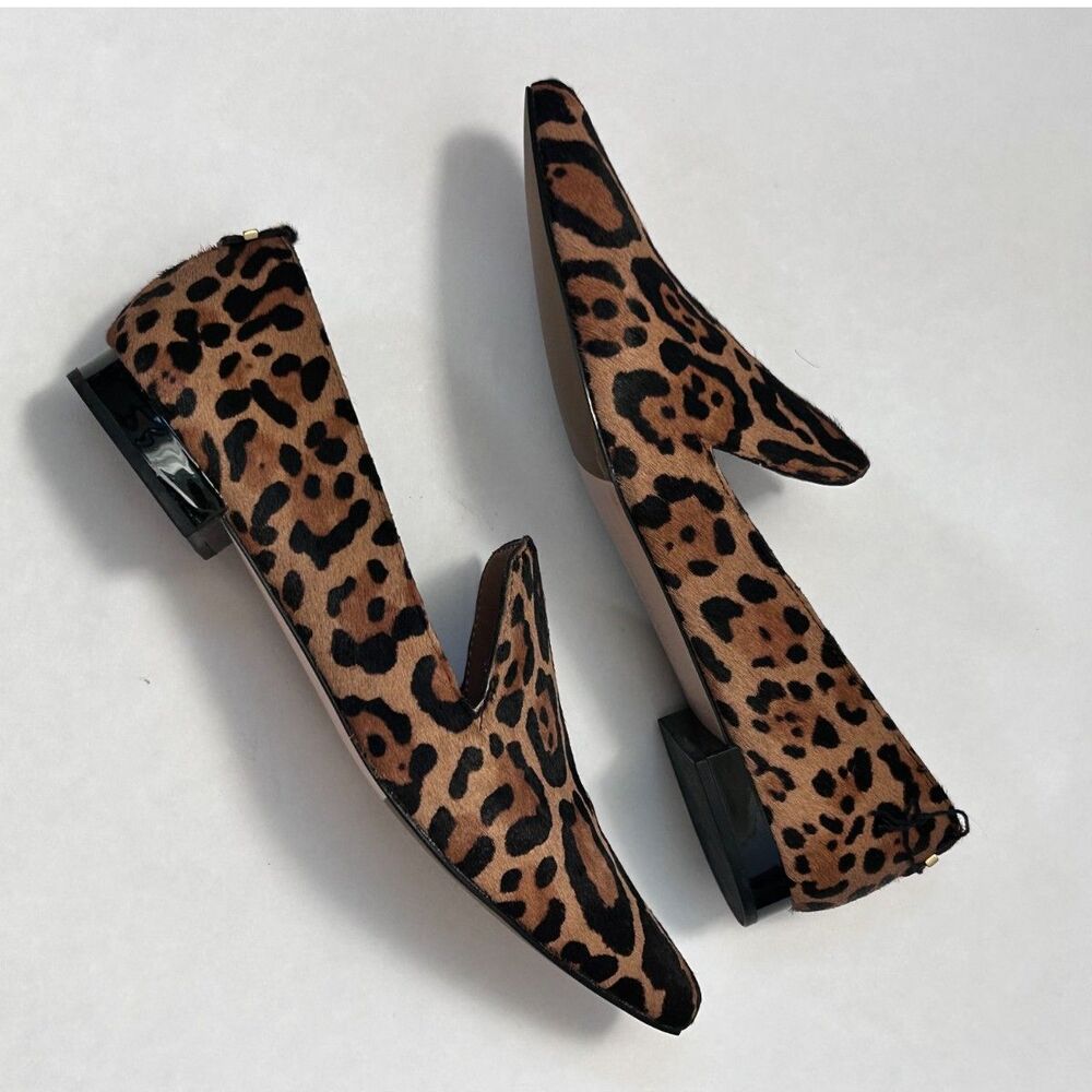 Calvin Klein Leather Leopard Animal Print Calf Hair Loafers - Size 6 NWOT